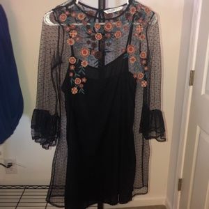 Zara Black Embroidered Lace Long Sleeve Dress